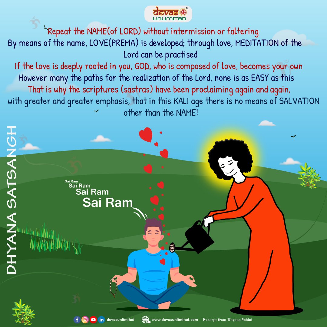 DevasUnlimited's tweet photo. Excerpts from Dhyana Vahini - Stream of Meditation by Bhagawan Sri Sathya Sai Baba

Also, did you do your Japam today? 😊

#DhyaanaVahini #SathyaSai #SathyaSaiBaba #SSSB #SaiBaba #Sairam #Meditation #AtmicBliss #YouAreGod #Spirituality #Patience 
#DevasUnlimited https://t.co/PQmDEfIhYh