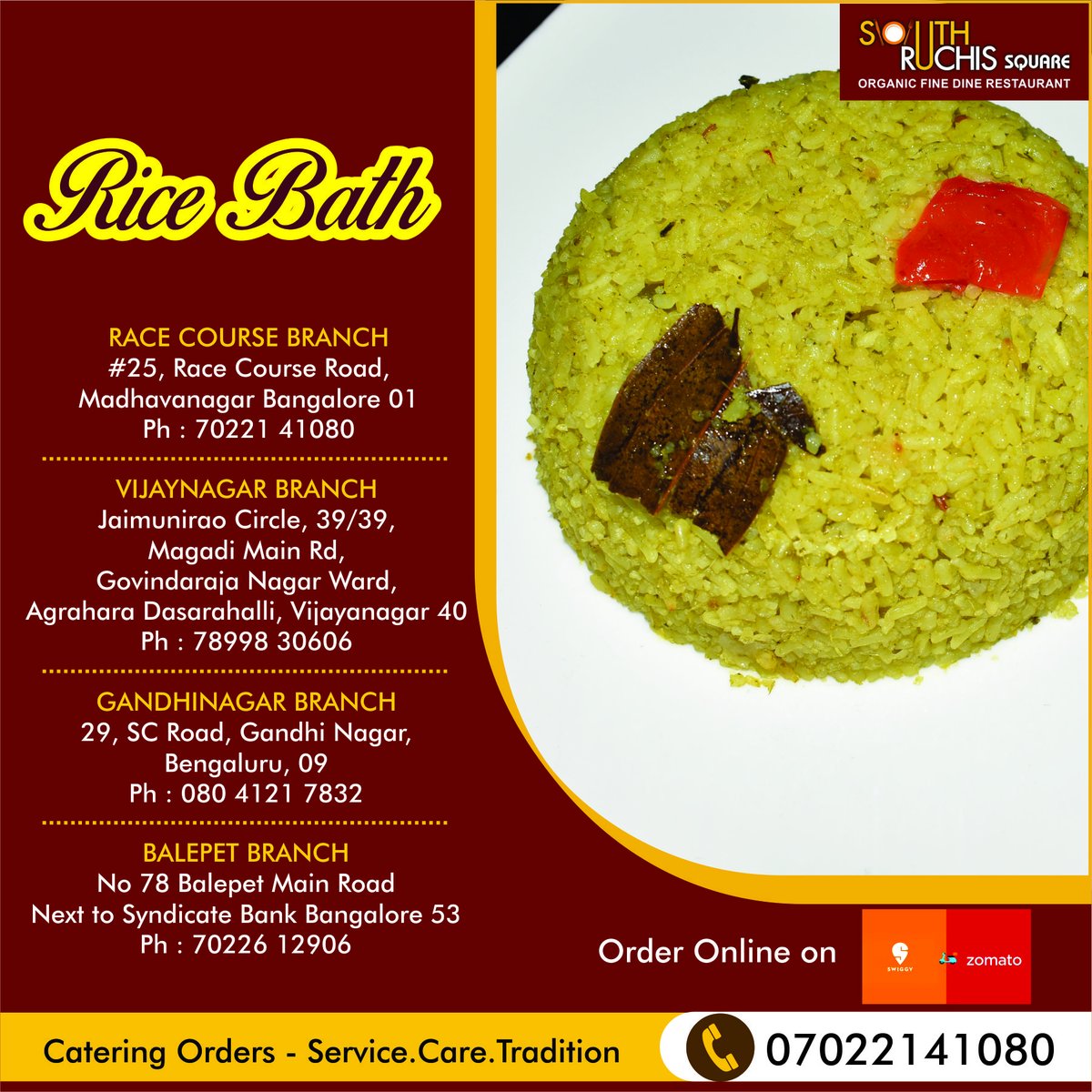 RuchisSouth's tweet photo. Dive into the Aromatic goodness of Our Rice Bath 😋

#ricebath #southruchis #bangaloreresturant #vegrice #lunchtime #bestmeal #healthyfood #oraganic #yummy #foodie #vegmeal https://t.co/VFClkH0h8i