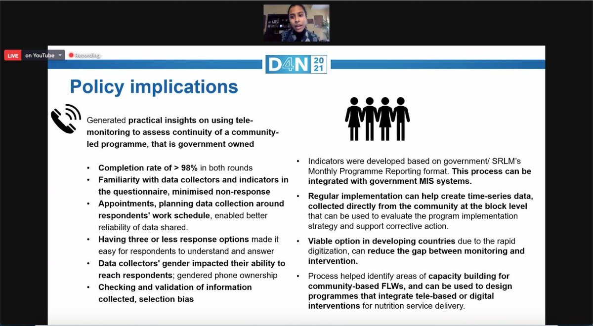 Roshni_CWCSAInd's tweet photo. Team ROHNI presntng #PolicyImplications at @POSHANsm webinar #D4N2021 
#nutrition #COVID19 
#Tele-monitoring generated practical insights on using this to assess continuity of a #community -led programme that is government owned. https://t.co/m39JxRjnoa