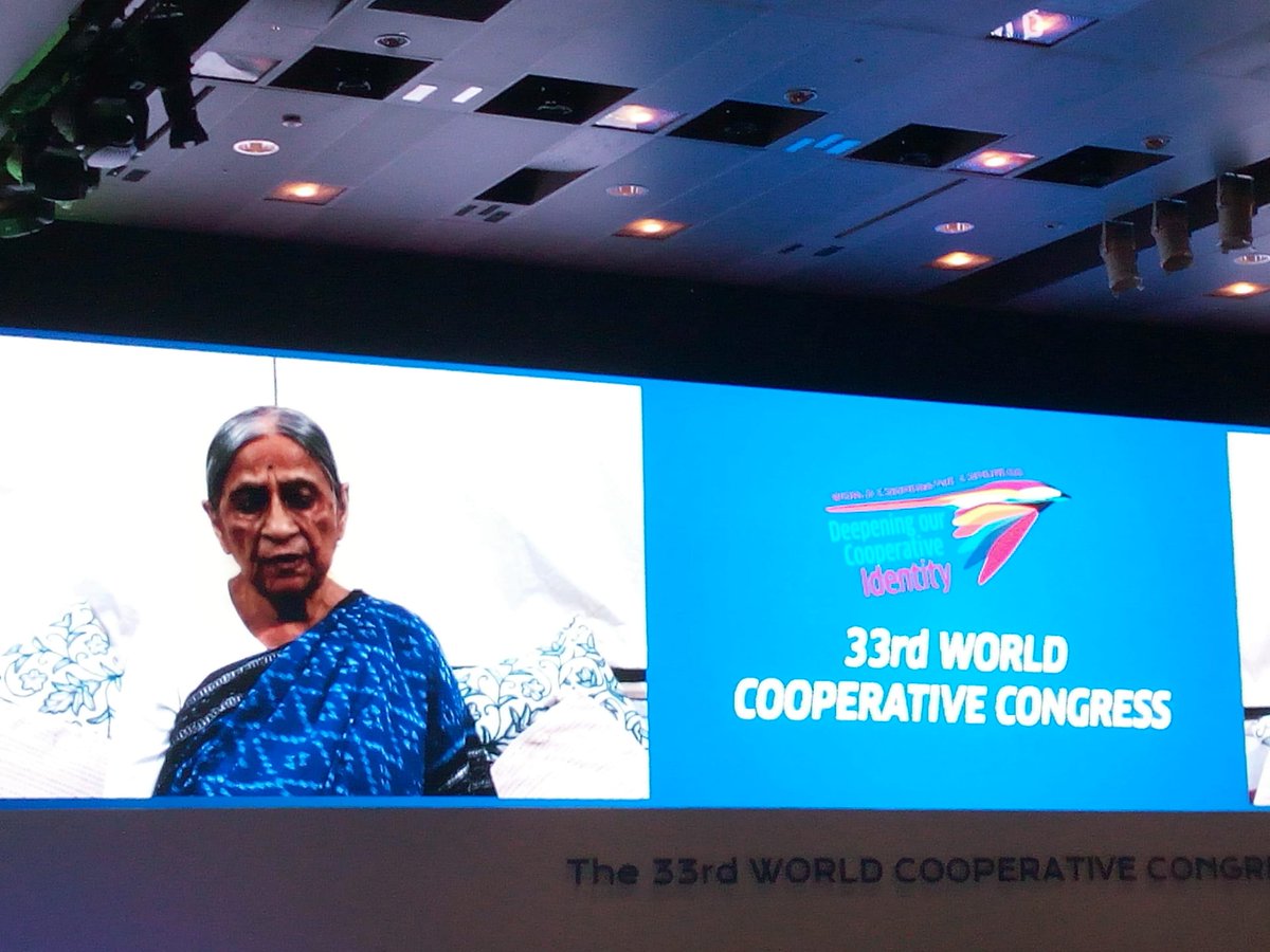 I cannot accept the diff. b/w formal & informal work; We,cooperators hv to CHALLENGE & CHANGE d limited concept of work; We will build an econ of nurturers of jobs, edu, peace & environment' - Ela-Ben speaks gold at #WorldCoopCongress & hails the 'feminine way of thinking' in♂️♀️