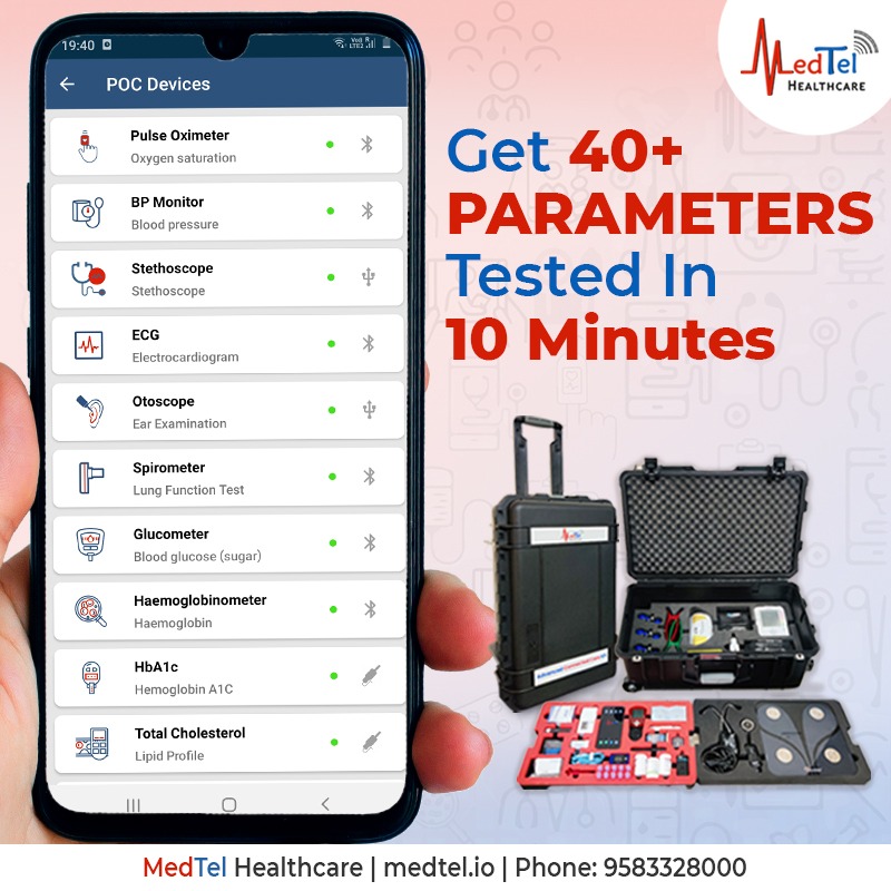MedTel_Health's tweet photo. Still waiting Hours ⏰for Basic Diagnostic Tests ??? 
Get 40+ parameters and ECG, Ear &amp; Oral Examinations and Lung Tests in Just 🔟 mins !!
A million digital screenings done !!!

#connectedcare #digitalhealth #medtelhealthcare #datadrivenhealthcare #remotehealth #healthtests https://t.co/zj0CsetsLe