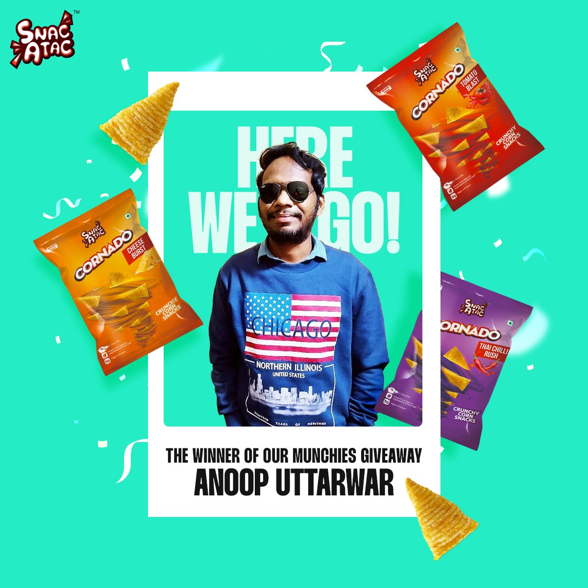 Cornadosnacatac's tweet photo. We were really overwhelmed by your incredible response to our Munchies Giveaway.
Congratulations Anoop Uttarwar , the first winner of our Giveaway.
More winners and more giveaways are on the way. Stay tuned and keep following our page for updates!
#snacatac #winner #snactime https://t.co/aBkWMFaMWG