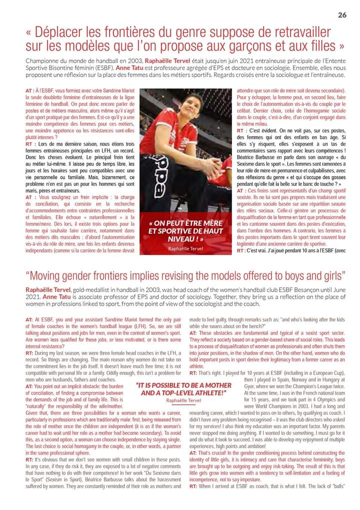 TatuAnne1's tweet photo. Dossier Accès des femmes aux metiers du sport dans revue de @SportandCitizen . Retrouvez notre échange avec @TERVELRaphaelle 
#rolesmodeles
#leverlesfreins
#womenempowerment
@stapsbisontin @fc_univ @ANESTAPS @Agence_du_Sport @Mix_et_Perf @upfrsports @egalaps https://t.co/eMcSIZikBl