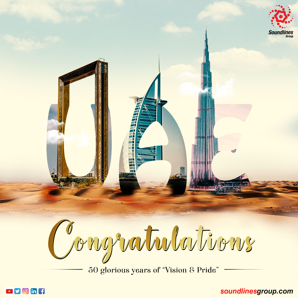 Today we join the UAE in celebrating the Country’s Golden Jubilee. 
Soundlines Group is proud to be a part of this nation’s incredible journey &amp; progress .. 
Happy 50th UAE National Day! 🇦🇪
#UAE50 #UAENationalDay #slg #uae #proudmoment