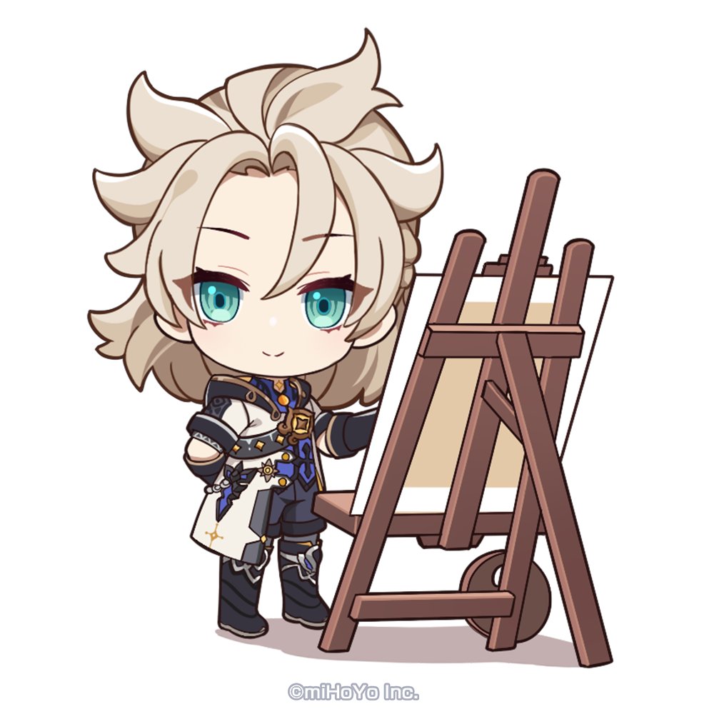 albedo (genshin impact) 1boy male focus solo chibi easel white background gloves  illustration images