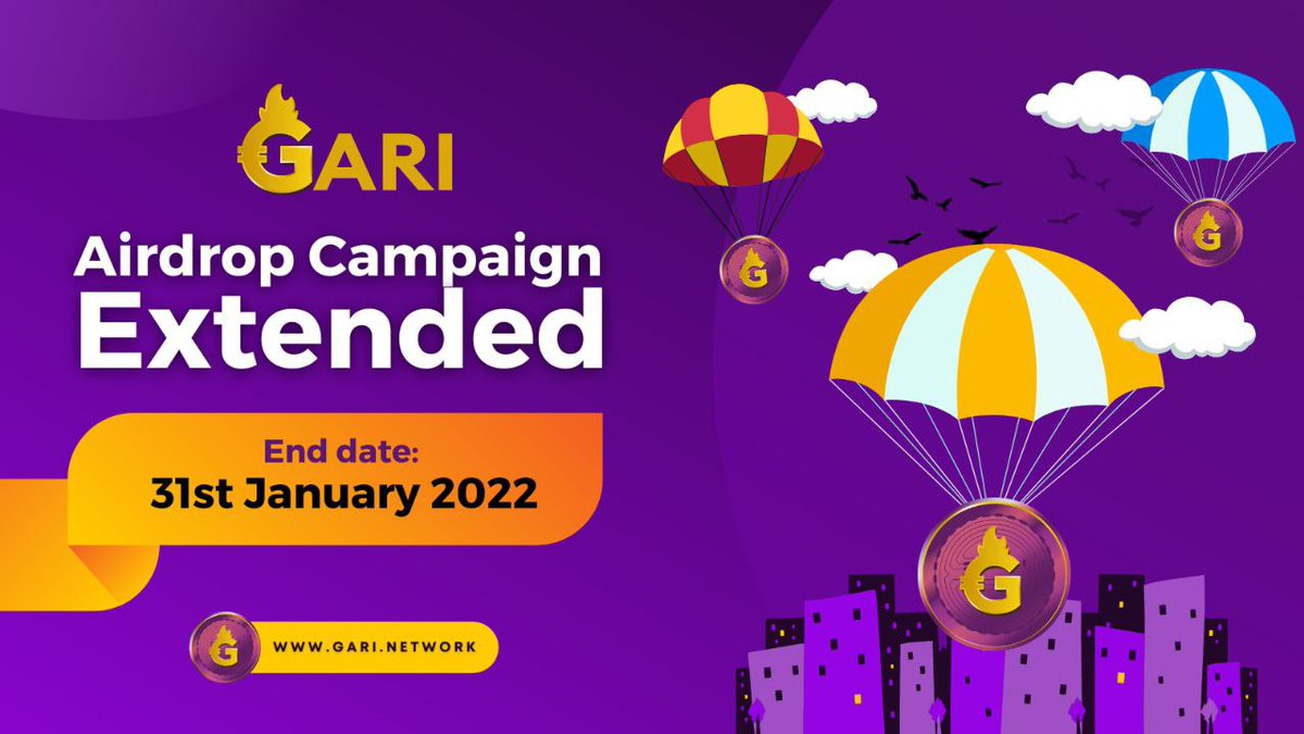 TheGariNetwork's tweet image. ⭐ Airdrop Campaign Extended Till 31st January 2022 ⭐

Click Here to Participate in the Airdrop (get 100 $GARI tokens) 👇

t.me/GariAirdropBot