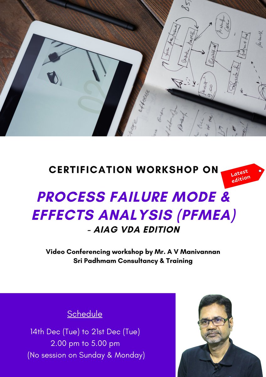sripadhmam's tweet photo. https://t.co/W7XvdI88zz
Click the above link to watch the free demo video &amp; feedback video on PFMEA and to enroll for the live training in Dec 2021 https://t.co/Bcsi8g7cZh