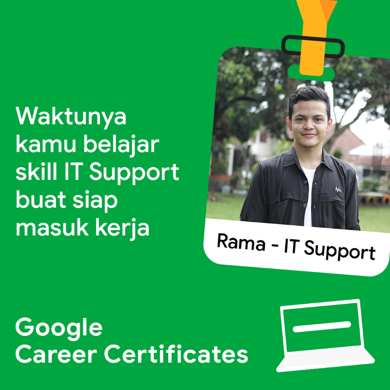 googleindonesia's tweet photo. Yuk daftar Google Career Certificates dan belajar skill IT support! Raih kesempatan untuk dapatkan pekerjaan yang banyak diminati dan perbesar direkrut perusahaan impian kamu! 🤩