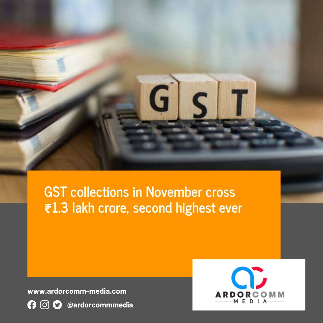 ardorcomm's tweet photo. GST collections in November cross ₹1.3 lakh crore, second highest ever
-By ArdorComm News Network
https://t.co/S2zU3KsZ3v
#GST #collections #November #secondhighest https://t.co/hUvBO1V4ld