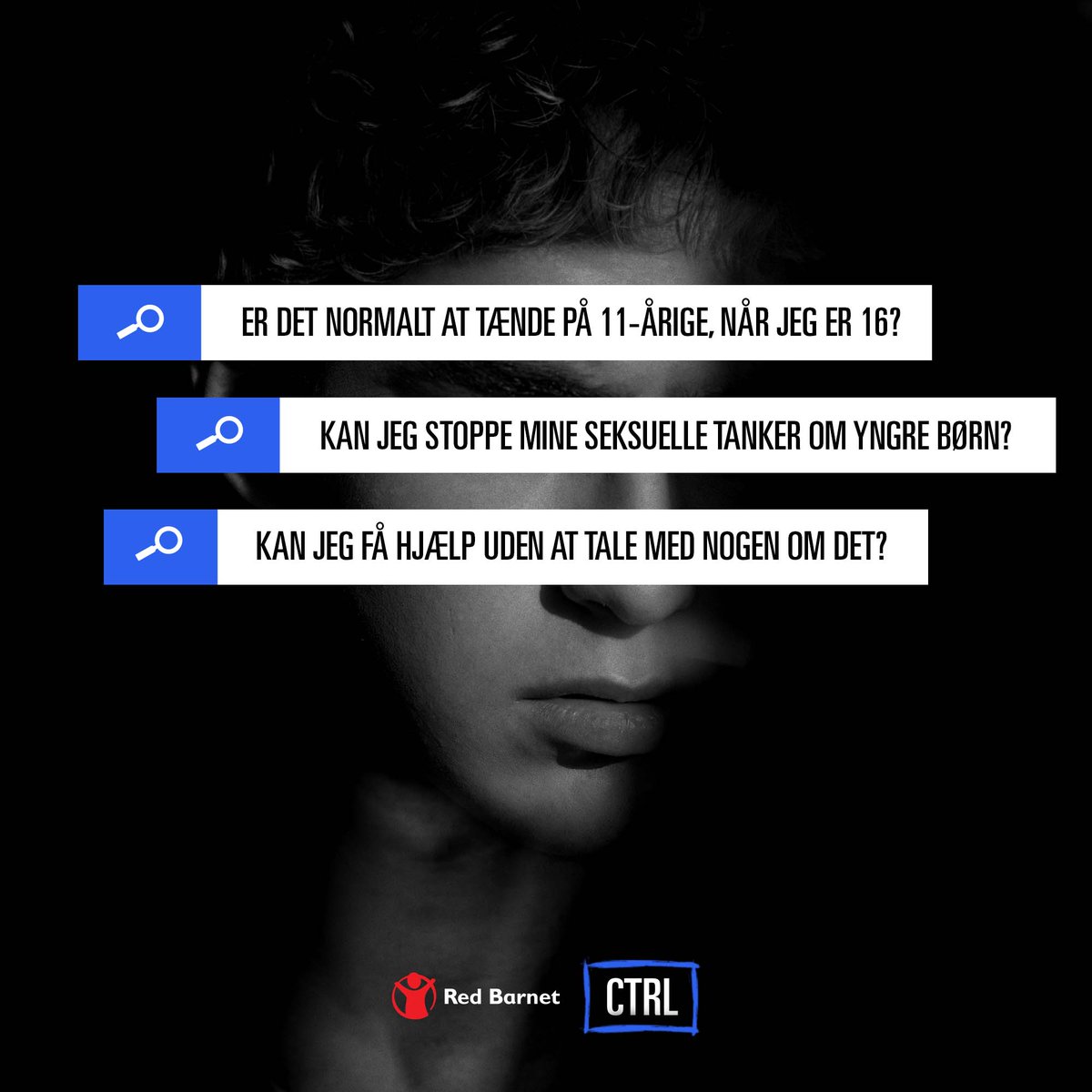 redbarnetdk's tweet photo. I dag tager vi et vigtigt skridt for at forebygge overgreb mod børn. Vi lancerer oplysningssitet CTRL. Her kan unge med seksuelle tanker om børn få anonym hjælp til at håndtere deres tanker, så de ikke ender med at skade børn. Stort behov for forebyggelse!
https://t.co/HUtnEcuIi2 https://t.co/f6K4qrGbjb