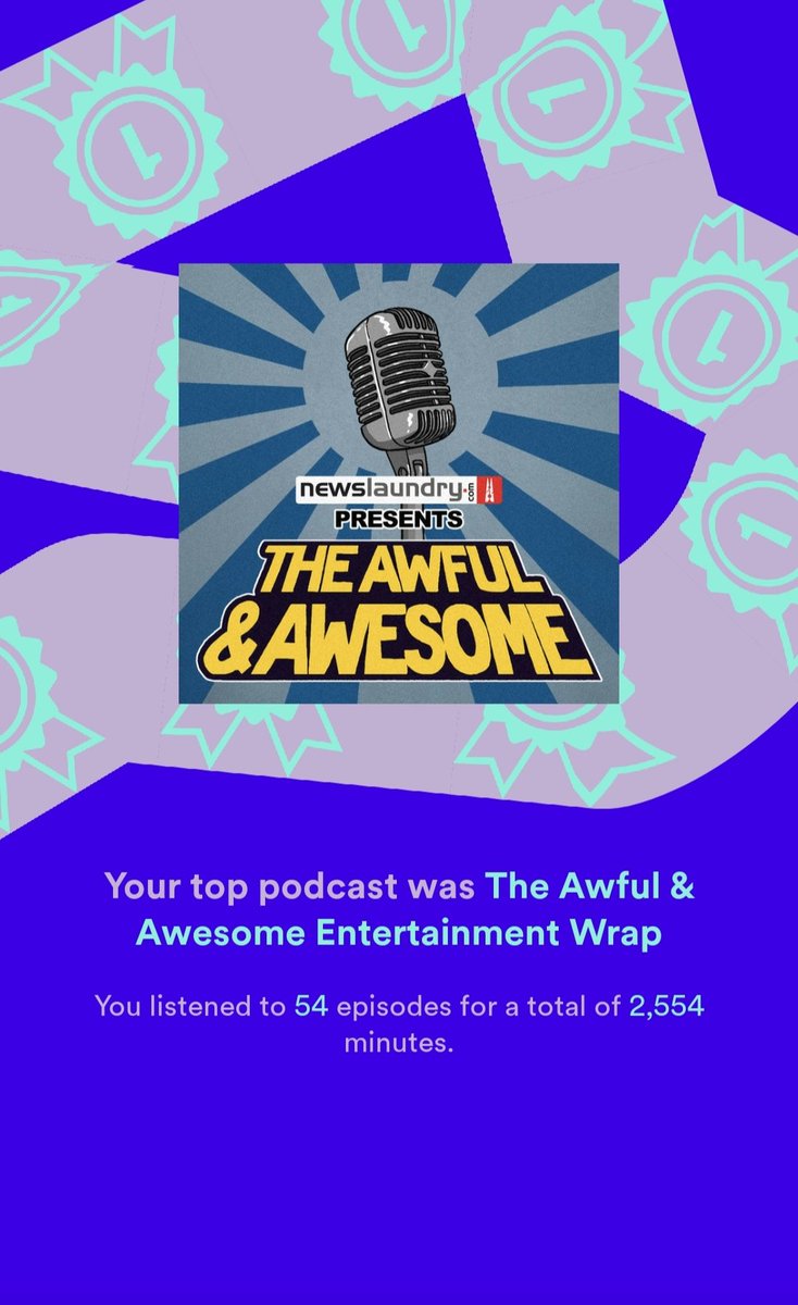 Teeyarn's tweet photo. How I've survived the year: @newslaundry 's Awful &amp; Awesome Entertainment Wrap, hosted by @AbhinandanSekhr and @Rajyasree . Love the banter! @nlpodcasts 
#SpotifyWrapped https://t.co/B8HMtNiPtB