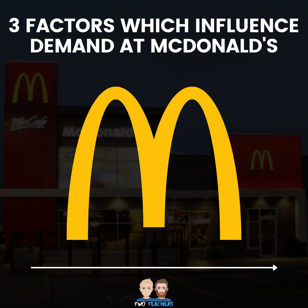TwoTeachersBiz's tweet photo. Our theme this week has been factors which influence demand in business, so here's a graphic we put together that has our top 3 factors influencing demand at McDonald's 🍔🍟

Do you agree or did we miss some crucial ones out? https://t.co/cHUd6CR1kX