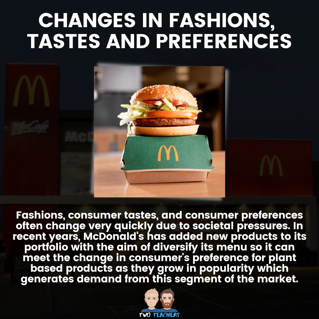 TwoTeachersBiz's tweet photo. Our theme this week has been factors which influence demand in business, so here's a graphic we put together that has our top 3 factors influencing demand at McDonald's 🍔🍟

Do you agree or did we miss some crucial ones out? https://t.co/cHUd6CR1kX