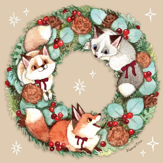 キツネのクリスマスリース 