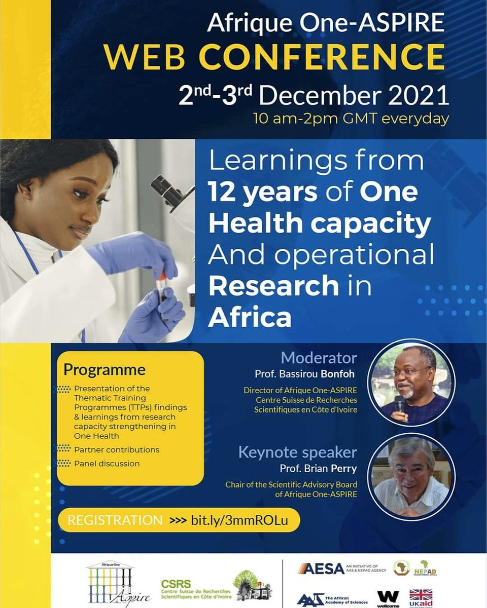 EmmanuelDaboPhD's tweet photo. From 2nd to 3rd december, @AO_ASPIRE will share its Learnings from 12 years of #OneHealth capacity and operational #research in #Africa.
To register π https://t.co/XrcEgkC4IJ
#scicomm #IamAScienceAmbassador #scienceinafrica #ED #ScienceAmbassador #ScienceAmbassadorInAfrica https://t.co/84e2NQNrDW