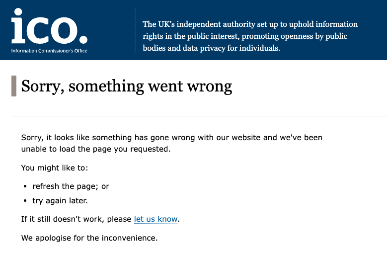 cjemichael's tweet photo. @ICOnews your website has stopped working. Have you suffered a data breach and, if so, who do you report this too? https://t.co/E0Vn2egFXy