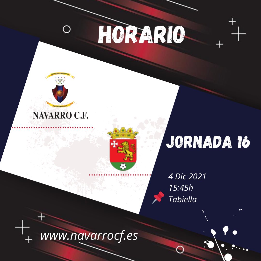 SDNavarroFCofi's tweet photo. PRÓXIMA JORNADA
——-
❗️𝗛𝗢𝗥𝗔𝗥𝗜𝗢 𝗣𝗔𝗥𝗧𝗜𝗗𝗢 💪🏻
⚽ Jornada 16
🆚 @clubdeportivollanes
🗓️ Sábado , 04/12/21
🕛 15:45 horas
🏟️ Tabiella
#NavarroCF
#VamosNavarro https://t.co/SxbGhbtmIJ
