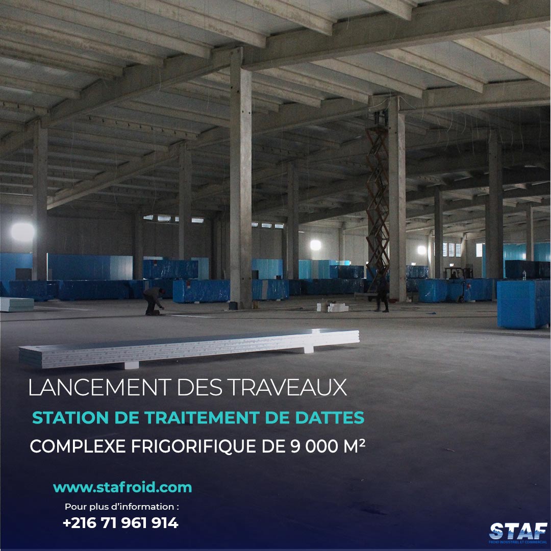 StafroidP's tweet image. [ STAF sur Chantier ]
Lancement des travaux de l’une des plus importantes stations de traitement de dattes d’Afrique du nord.
🏗️Un complexe frigorifique d’environ 9 000 m²
.
#centralefrigorifique #froidindustriel #entrepotfrigorifique #chambrefroide