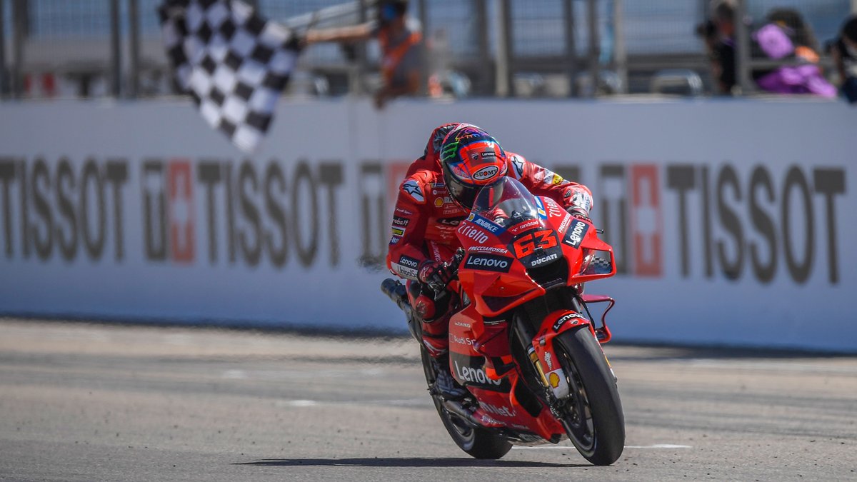 ducaticorse's tweet photo. #TBT Pecco's win at the #AragonGP has been picked as one of your favourites! So here are the best snaps from that nail-biting battle between @PeccoBagnaia and @marcmarquez93! 🙌 What a race, guys! 🤯 

#ForzaDucati #DucatiLenovoTeam https://t.co/CjZfntzQMy
