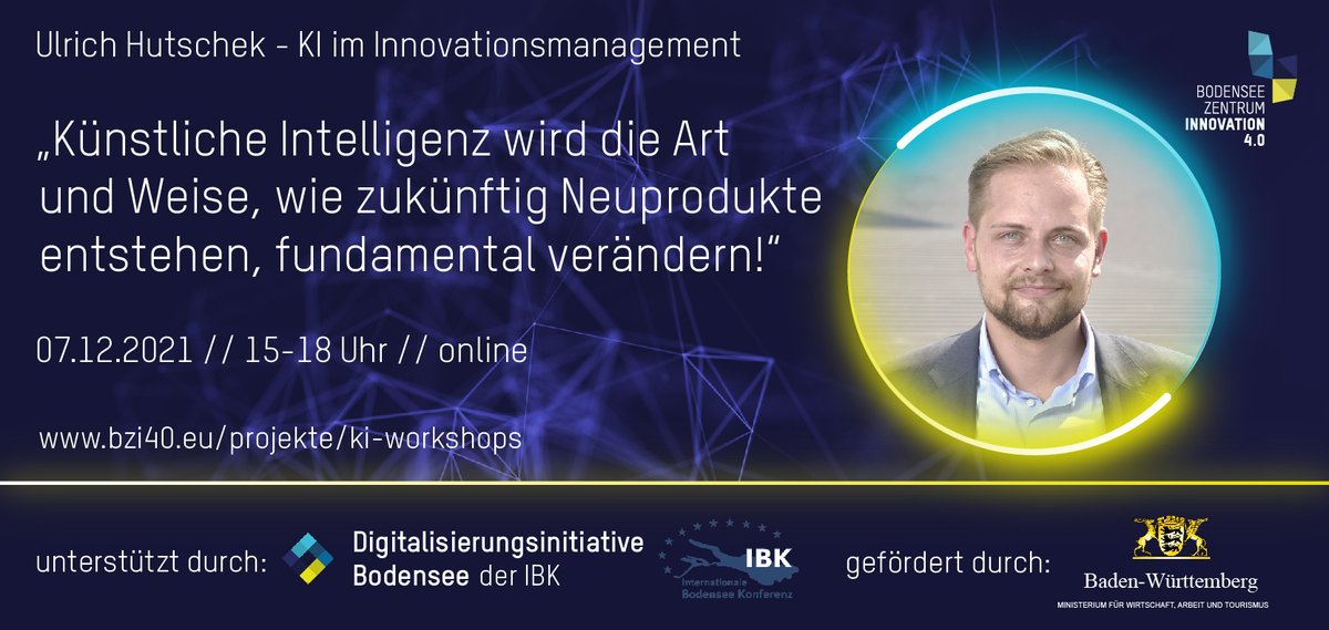 📅Nicht verpassen - am 07. Dezember findet der letzte KI-Workshop im Jahr 2021 statt!

Am kommenden Dienstag referiert Ulrich Hutschek über das Thema „KI im Innovationsmanagement“. 

📌Jetzt kostenlos für den Workshop anmelden: bit.ly/3lnGm1o

#KI #innovationsmanagement