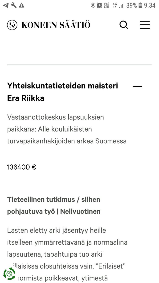 Kiitos <a href="/KoneenSaatio/">Koneen Säätiö</a> mahdollisuudesta toteuttaa tutkimukseni! Apuraha koko neljän vuoden ajaksi antaa turvaa ja rauhan tehdä huolella sensitiivistä tutkimusta 💕 Onnea kaikille muillekin apurahan saaneille! @TampereUniSOC @TampereUni