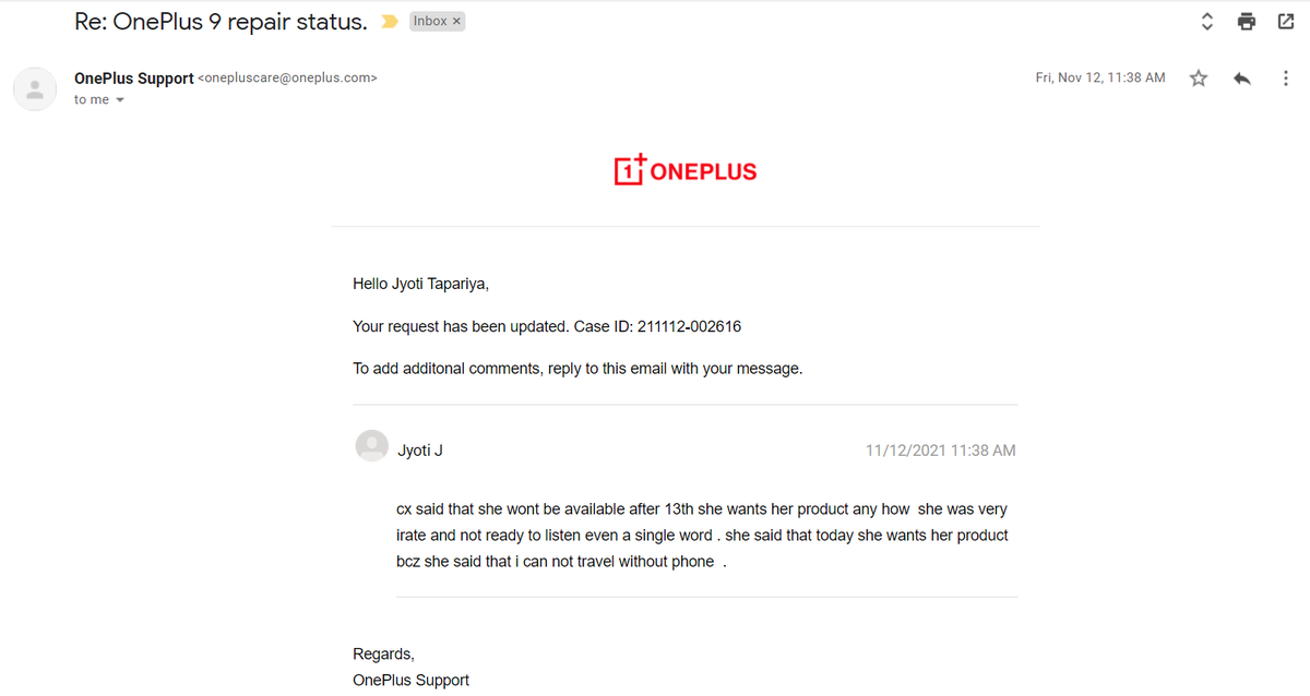 JTapariya's tweet photo. Worst experience with @OnePlus_IN. Just 1.5 months of purchasing new OnePlus9, hanging every now and then, service center took 1 month to repair, sent it back with physical damages and without solving original issue. RIDICULOUS!
@OnePlus_Support @Vikas_AGL @PeteLau #NavnitNakra https://t.co/yP9Vrpv7CR