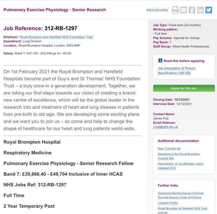 Senior research fellow post <a href="/RBandH/">Royal Brompton and Harefield</a>. Would suit early post-doc. level. E-mail for further info.👇👇

jobs.nhs.uk/xi/vacancy/916…
