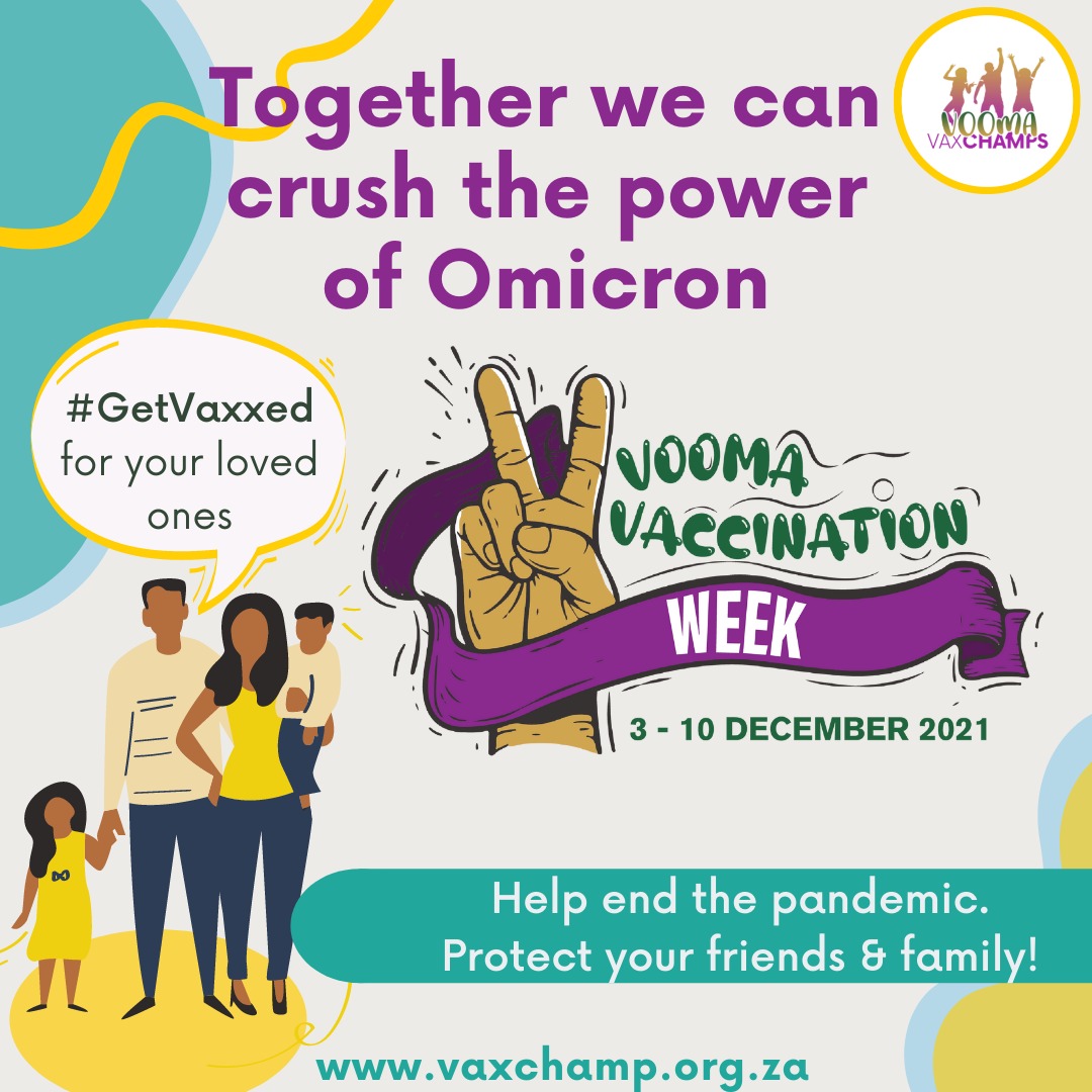 ThebeOmolemo's tweet photo. The new variant emphasizes and reminds us of the urgency to get everyone vaccinated fast. The more people we have vaccinated, the less chance the virus has of mutating.@VaxChampsSA #VoomaVaccinationWeekend #vaxchamps #VaxxedForAfrica https://t.co/g8oYcmz9KF