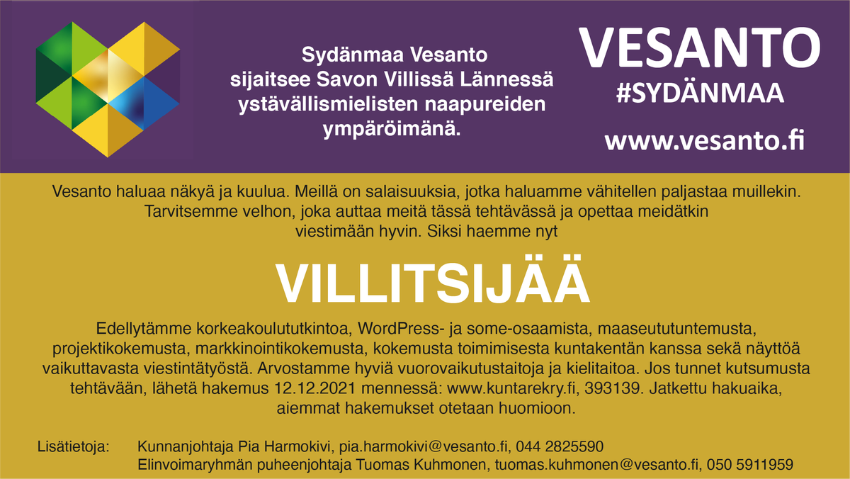 VesannonK's tweet photo. Tule meille villitsemään!
#sydänmaa #vesanto #pienuusonvahvuus https://t.co/Nqazd74cwA