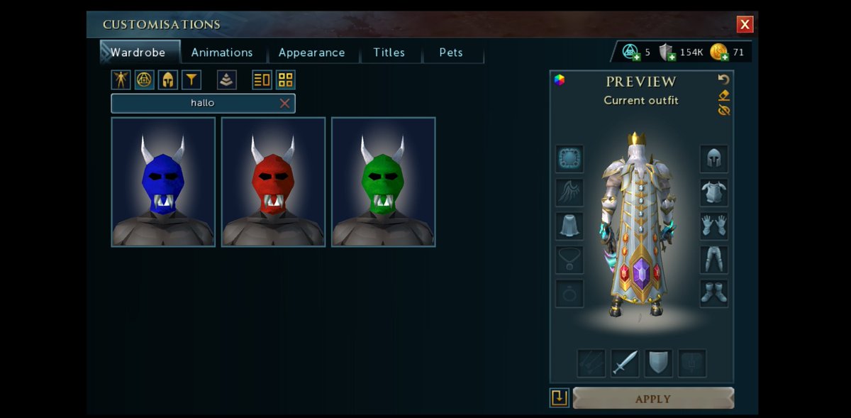 AlvinMerks's tweet photo. Finally have the Hallowe'en Mask set complete!
After years of losing them, they have been returned home! What has been your favorite event item? *Also, did you know? Most players dislike these items of how they look*. I however love them. @RuneScape #Rsscreenies #RuneScape #Jagex https://t.co/bM4TOn0URQ