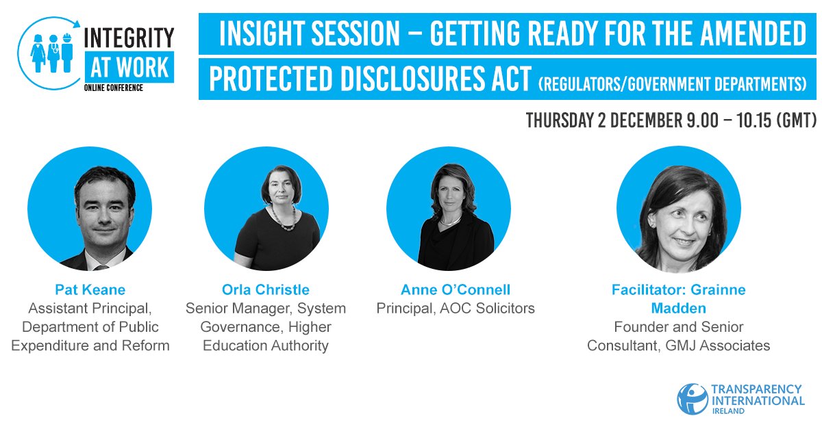 Integrity_ie's tweet photo. We have our last session of this year's #IAWConference this morning. The panel will be taking a look at what regulators and government departments can do to prepare for the amended PDA. 

@GrainneMadden @OrlaChristle @IrishLabourLaw https://t.co/tHh1PMdZaU