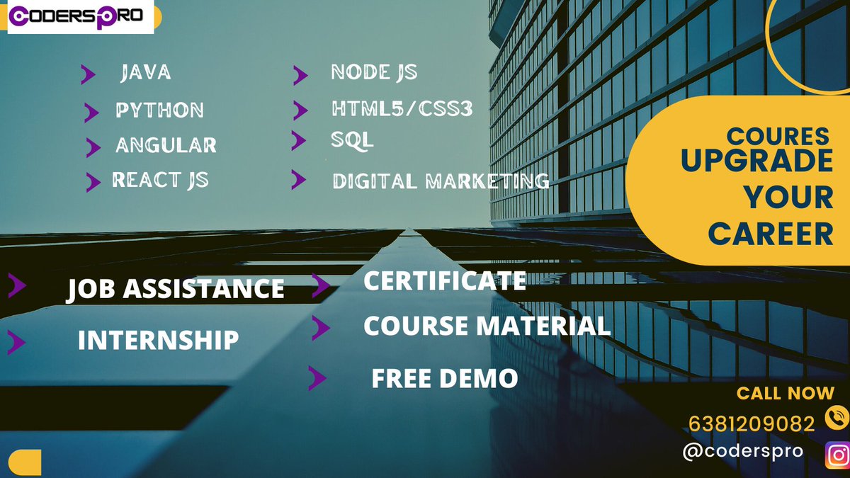 codersprotech's tweet image. Course  Upgrade your career 
#Banglore #training #JobSeekers #ChennaiRains2021