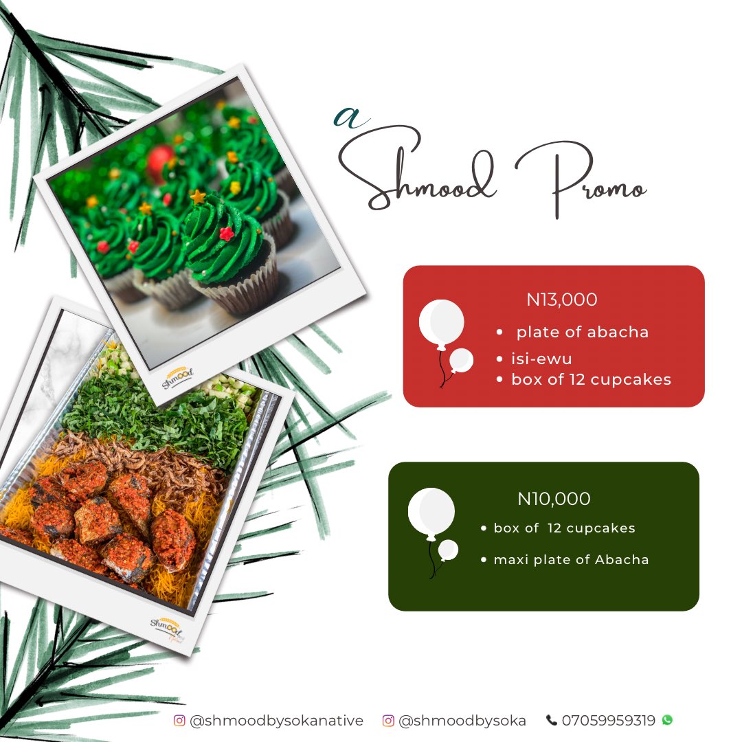 shmoodbysoka's tweet photo. What are you serving at your parties this festive season🤔
 
Get up to 20% off when you order our Cake &amp; Abacha combo💃🏾

Offer valid from 1st -31st Dec 2021.
At least 48hrs notice required

 For orders &amp; inquiries:
Shmoodbysokanative on IG 
or 
WhatsApp 07059959319
#lagos #food https://t.co/3aZIydRJJ1