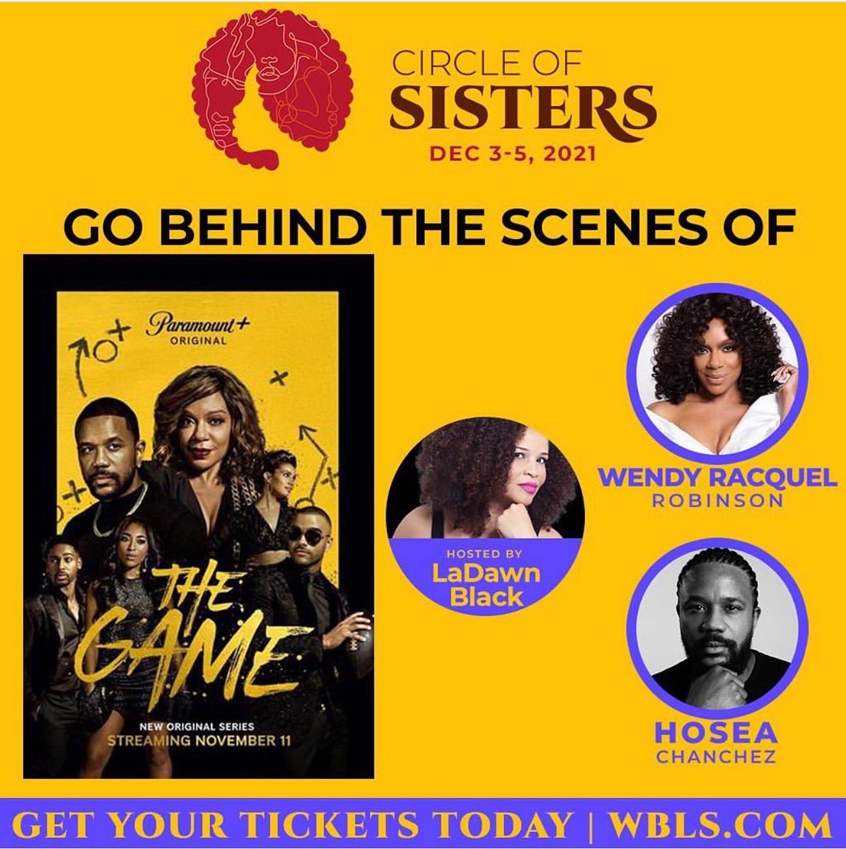 iamladawnblack's tweet photo. Yes! @wbls1075nyc #CircleOfSisters is happening virtually all weekend long! Check out my two panels featuring @iamwendyraquel, @hoseachanchez and @diva_amon … giving the latest behind the scenes info #TheGame and #WelcomeToEarth. Tickets at https://t.co/l04L3xmsa4.
#WBLSCOS https://t.co/KknZJrBaRK
