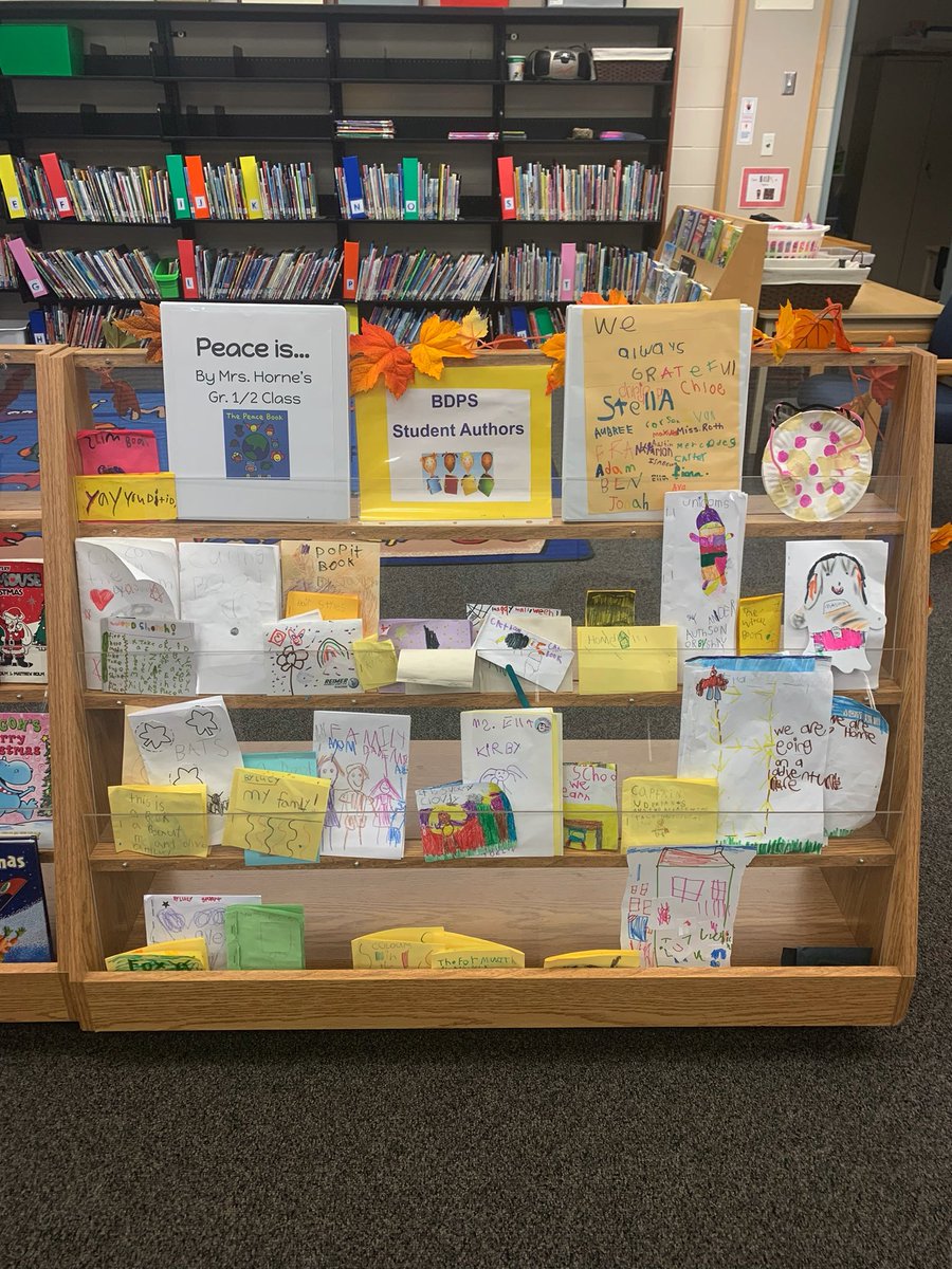 I designated a shelf in our LLC for student authors and illustrators. New, amazing books are being added every day! Students and staff love reading these new additions to our library. Way to go, Bobcats!! <a href="/Blenheimbobcat/">Blenheim District Public School</a>