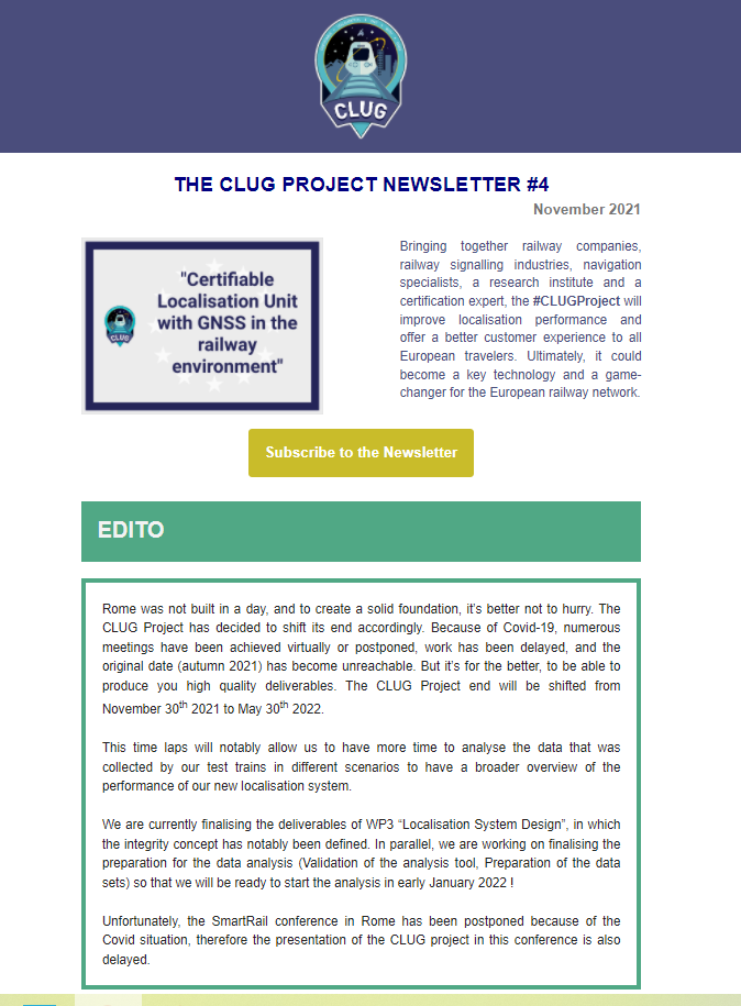 theclugproject's tweet photo. Project completion date, last developments, new deliverables… The last newsletter of the #CLUGProject is full of news. Subscribe to it clugproject@sncf.fr https://t.co/3GCQwEmVBD