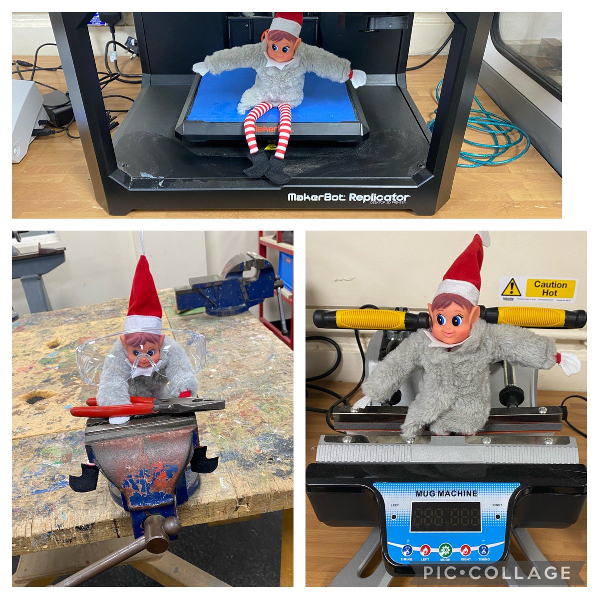 HumphreyPerkins's tweet image. My second day of elfing around has certainly been eventful. I remembered my protective eyewear when entering the D&amp;amp;T space but got a little tangled up in the machines. #elfproblems