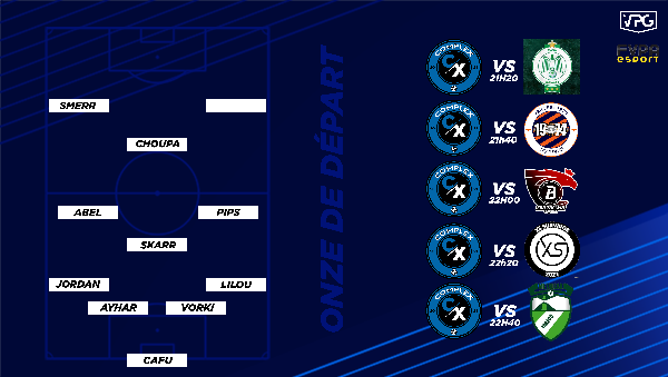Nouvelle soirée de compétition! 1/2 de la coupe <a href="/FVPAeSport/">FVPA Esport</a> ainsi que des rencontres importantes en <a href="/VPGFrance_/">VPG France</a> 
21h20 VS <a href="/Casa_Blanca_/">Casa Blanca</a> 
21h40 VS @XILGION1 
22h00 VS FTW Blues
22h20 VS <a href="/Xs_Survivor/">Xs Survivor</a> 
22h40 VS @TACFCO_eFoot