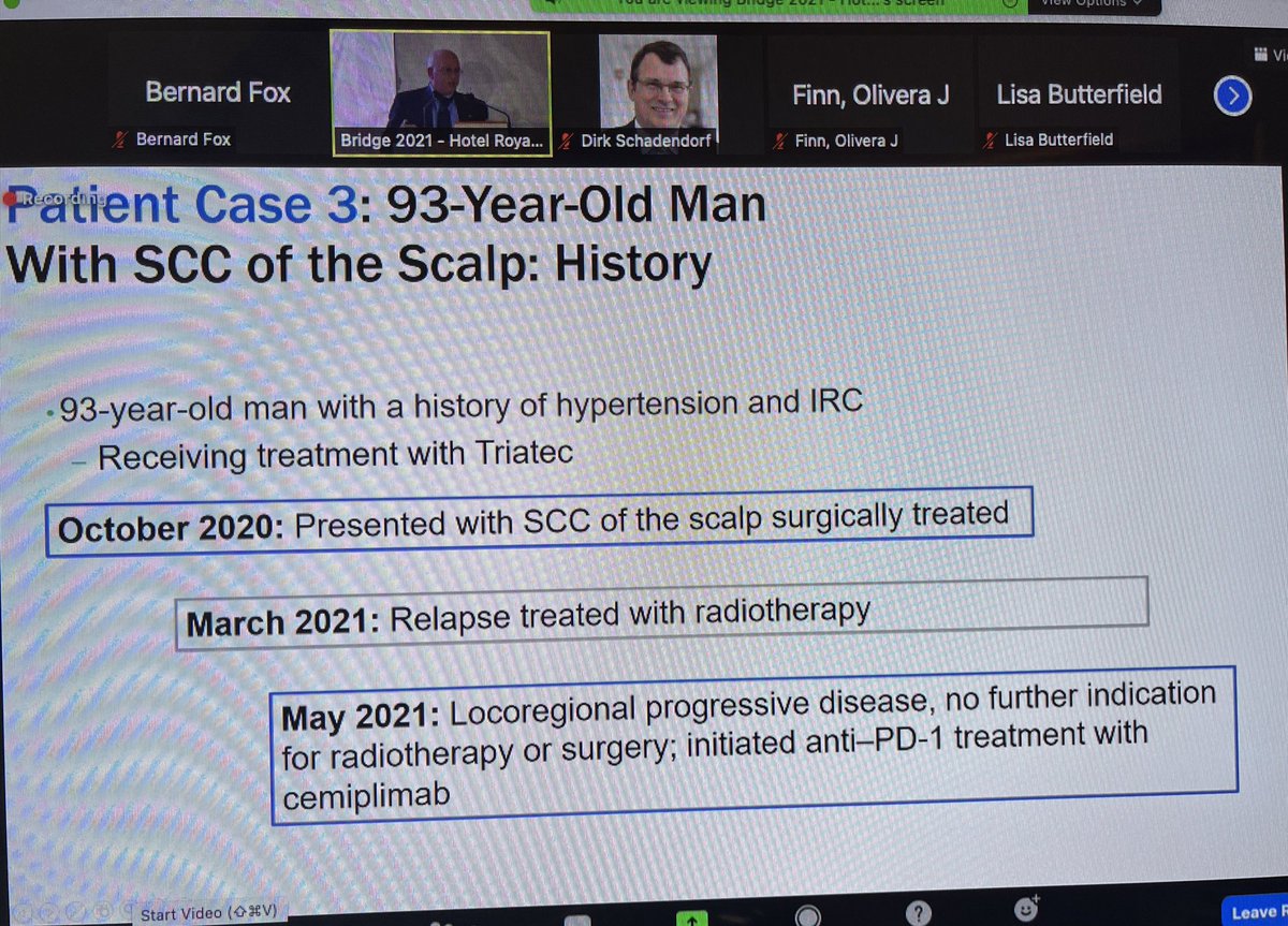 BernardAFox's tweet photo. 2) Prof @PAscierto #immunotherapy Guru @istitutotumori @FondMelanoma talks real world data anti-PD1 4 cutaneous squamous cell CA (#CSCC) / more data immunotherapy works in older population 80-93 y/o /lots of examples #cemiplimab /before PD1 these pts had no chance/#IOBridge2021 https://t.co/1yn6oH8cCf