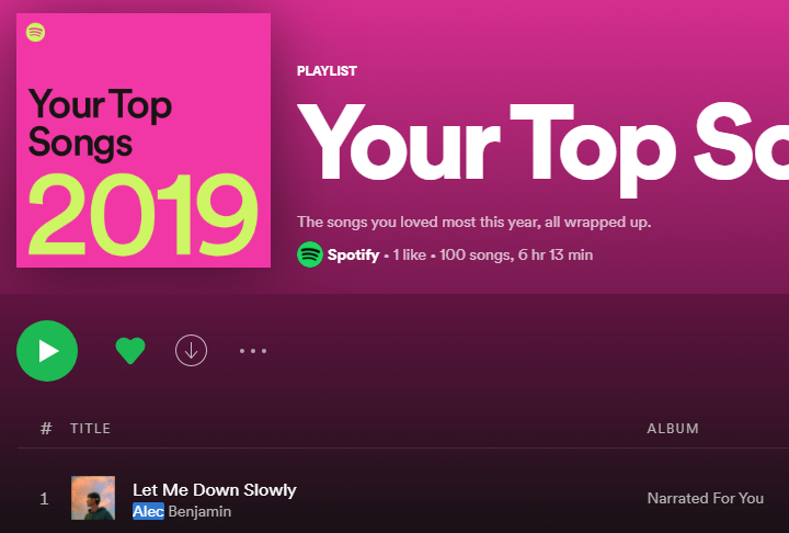 MaybeItsCrab's tweet photo. I think @AlecBenjamin is the only artists to be on my top songs 3 years in a row hehe https://t.co/pimYAnSUdq