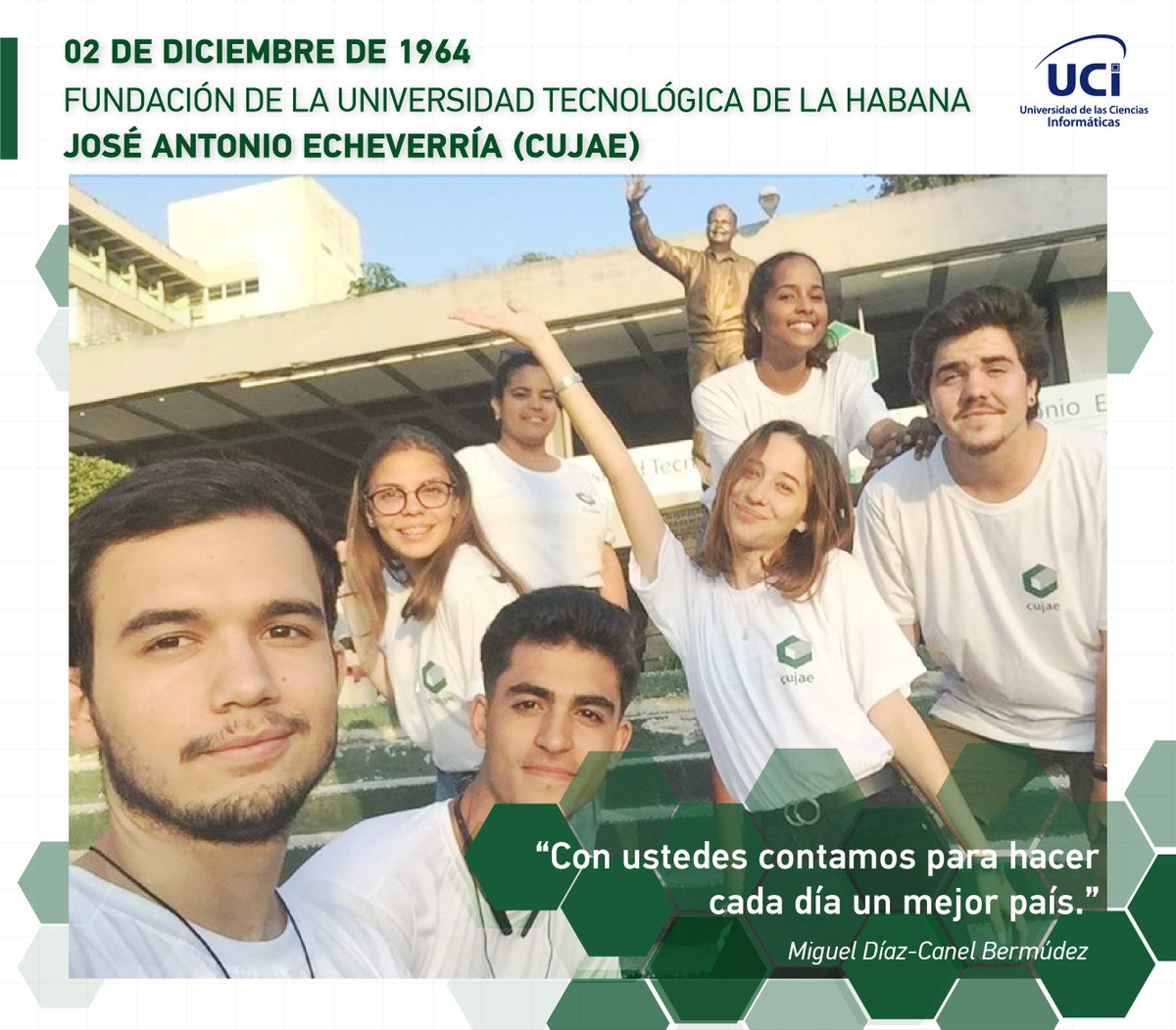 universidad_uci's tweet photo. Muchas felicidades le deseamos al colectivo de la @AlmaCujae por sus 57 años de aporte a las ciencias técnicas y en la formación de los profesionales que necesita #Cuba para continuar la obra de la #Revolución. ¡Feliz Aniversario! #YoSoyAlmaCujae @CujaeRedSocial @modesto_gc https://t.co/SbGd7BZCOh