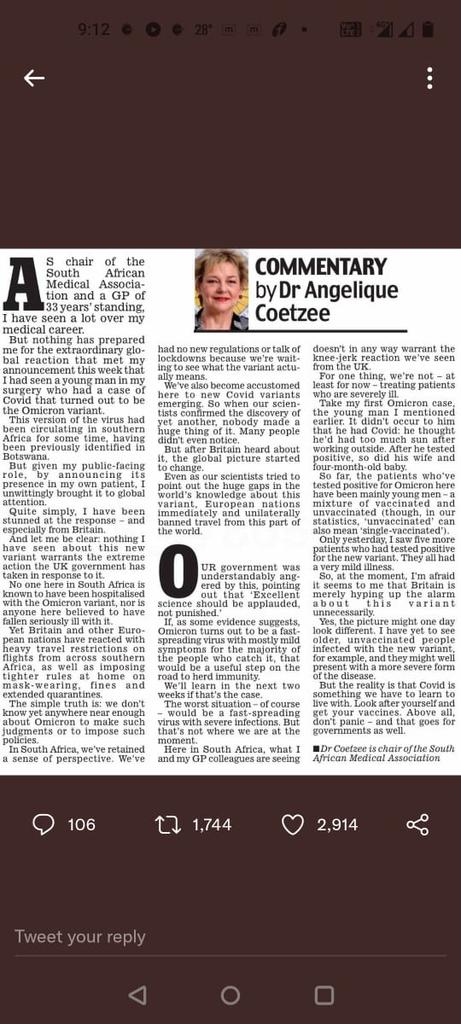 The chair of South African medical association- she is stunned- I always had an apprehension too - don't they need to boost the vaccine sale ? The booster doze now will be essential ..