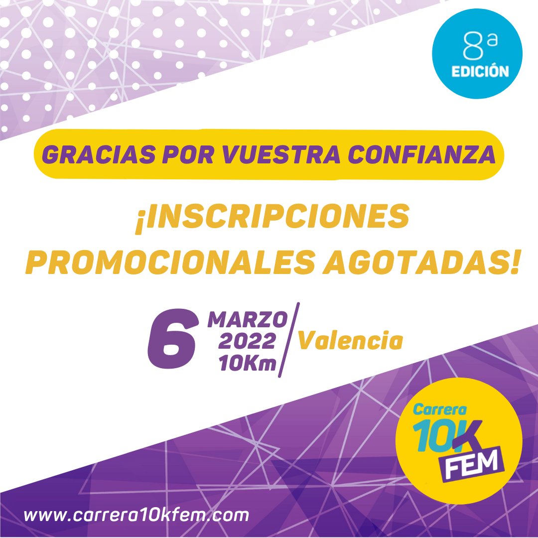Carrera10KFem's tweet photo. 🤩¡INCREÍBLE, GRACIAS! 🌟
En unas horas habéis agotado las 200 inscripciones promocionales.😱 
Las que os apuntéis, con el 2º rango de precio, HASTA el 🗓️8/12 (incluido), ¡entraréis en el SORTEO de 5 dorsales con el 50 % de descuento para regalar a tu corredora favorita 🎁! https://t.co/bgDgQZBSi9