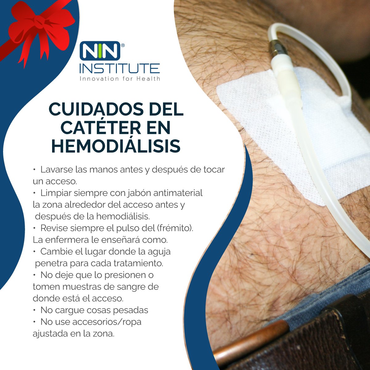 Tener siempre los cuidados adecuados permitirá minimizar al paciente los posibles riesgos de infección, coágulos sanguíneos, así como detectar algunas complicaciones del mismo. Compartimos algunas recomendaciones.  

#NinInstitute  #InnovationForHealth  #TipsNiN