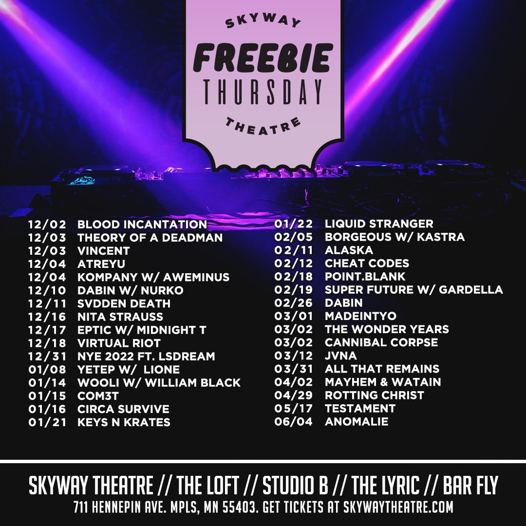 SkywayTheatre's tweet photo. 👾 FREEBIE THURSDAY 👾

Enter to win a pair of tickets to any of the shows listed above! All you have to do is.... 1. LIKE this post. 2. RT this post 3. COMMENT below with the show you want to attend! https://t.co/VpEZJoghIy