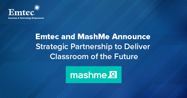 EmtecInc's tweet photo. Emtec is proud to announce a new strategic partnership with MashMe to deliver the 'Classroom of the Future'. #mashme #roomofthefuture #highereducation #k12 https://t.co/TlH011FXtC https://t.co/ylRbEXV3XA