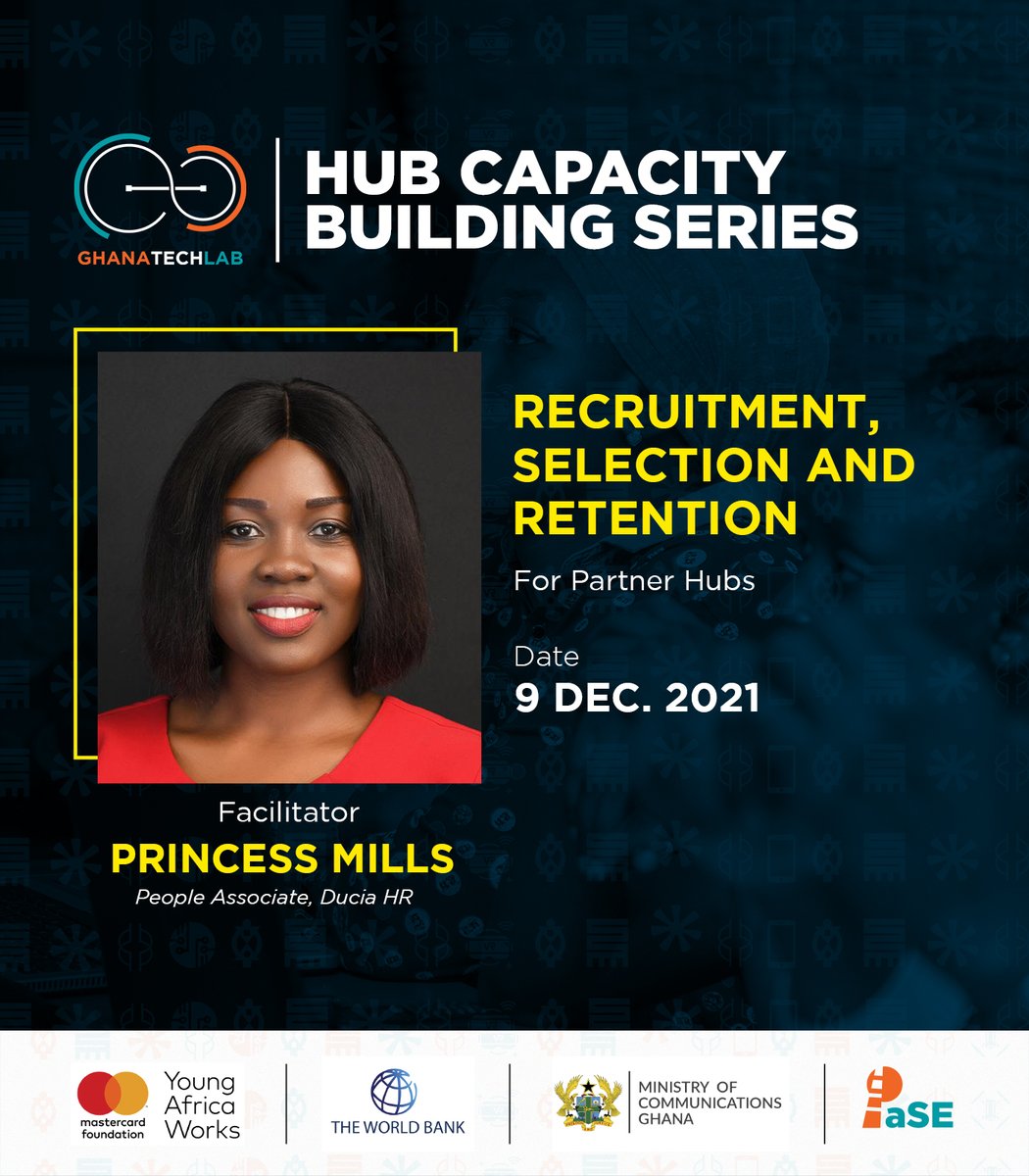 NAPGhana's tweet photo. On December 9, 2021, Princess Mills, People Associate at Ducia HR, will lead a session on Recruitment, Selection, and Retention.
*Partner Hubs Only*
#HubCapacityBuilding
#CapacityBuilding
#GTLimpact https://t.co/63OwAXsHrt