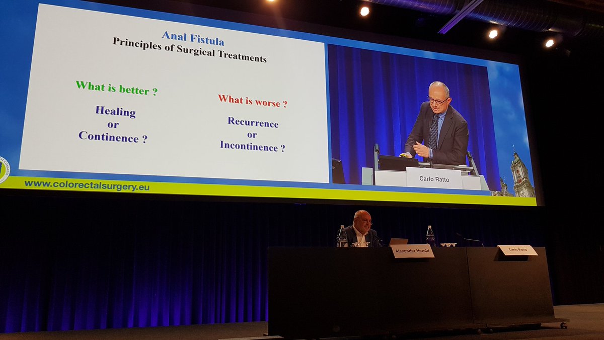 Prof. Carlo Ratto speaks about #fistulotomy and #fistulectomy for anal #fistula in another brilliant session of the #proctology Course at #ECCStGallen led by Prof. Alexander Herold. Expert presentation and thorough discussion - thank you Carlo and Alex !