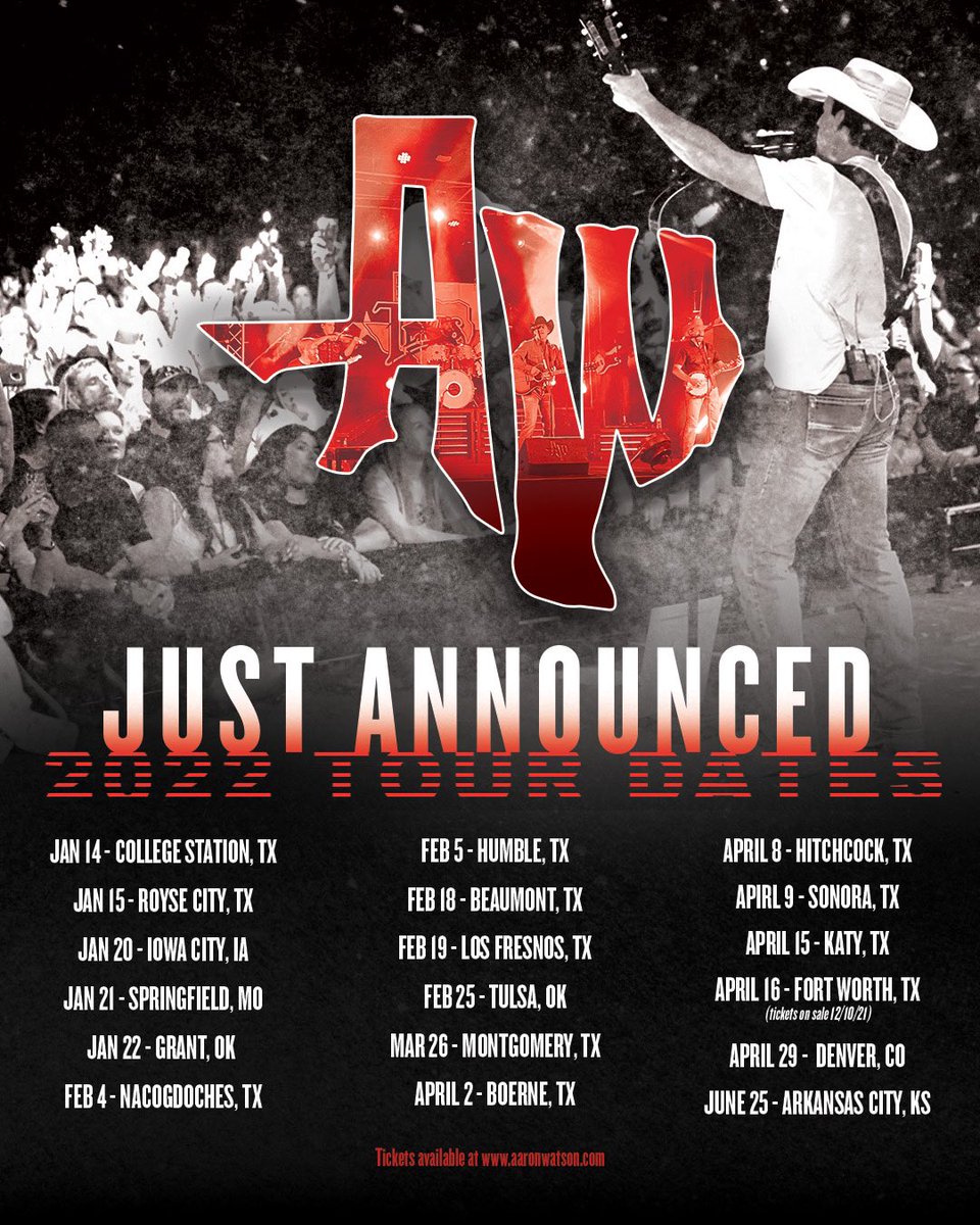 aaron_watson's tweet photo. Can't wait to see ya'll in 2022! Complete Lineup at https://t.co/PLrqFZMTq5. #aaronwatsonmusic *Link in bio. https://t.co/Y0Ws16N0Er