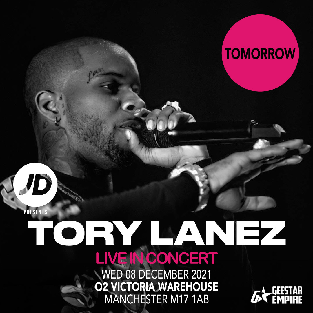 🚨TOMORROW NIGHT  Tory Lanez brings his endless back-catalogue of hits to Manchester’s O2 Victoria Warehouse! 🚨

Make sure you’re there FINAL CHANCE for Tickets 🎟️ bit.ly/ToryMCR